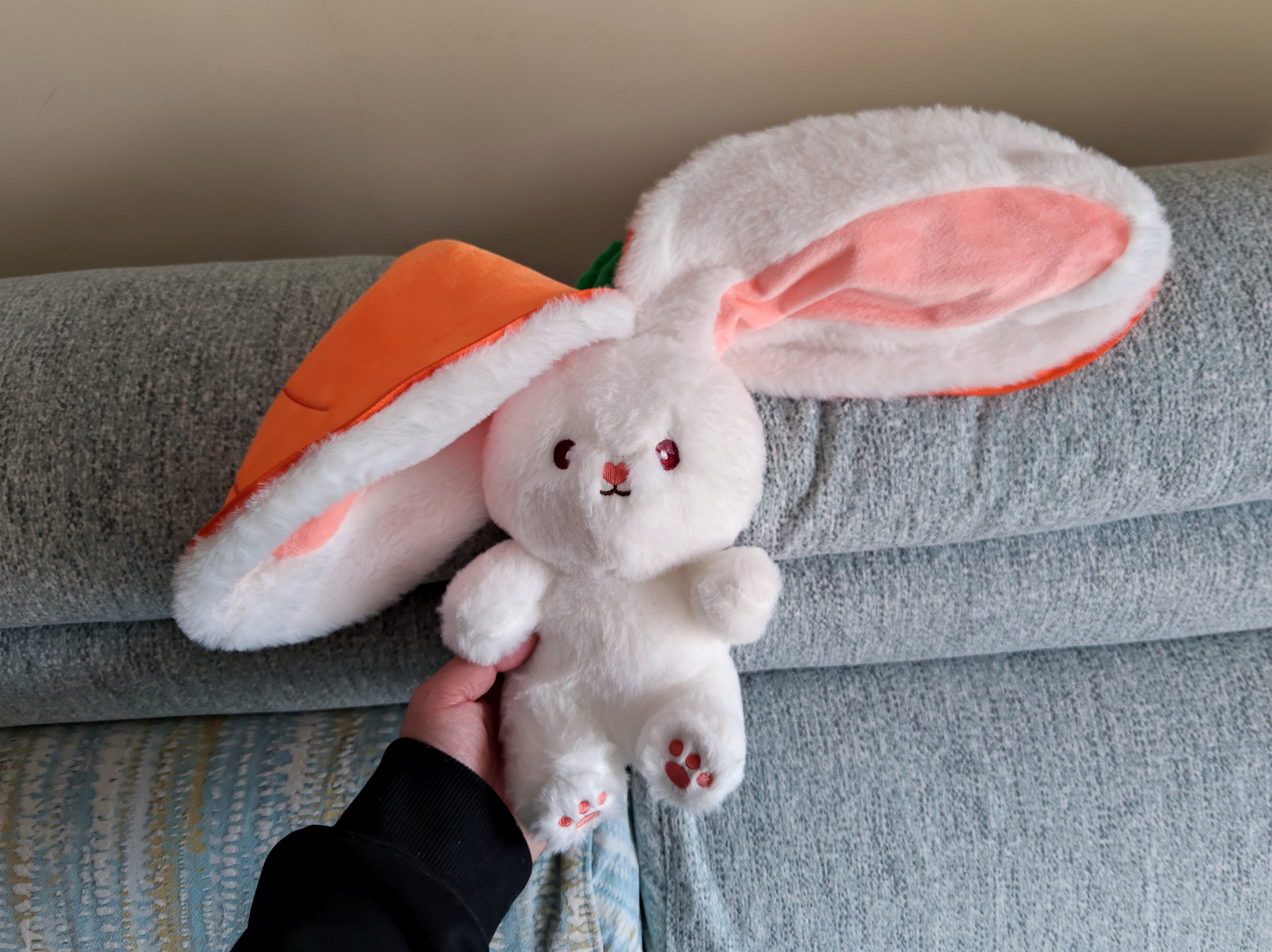 Bunny Plush Toy - Pull Ears to Transform from Carrot or Strawberry into  Rabbit