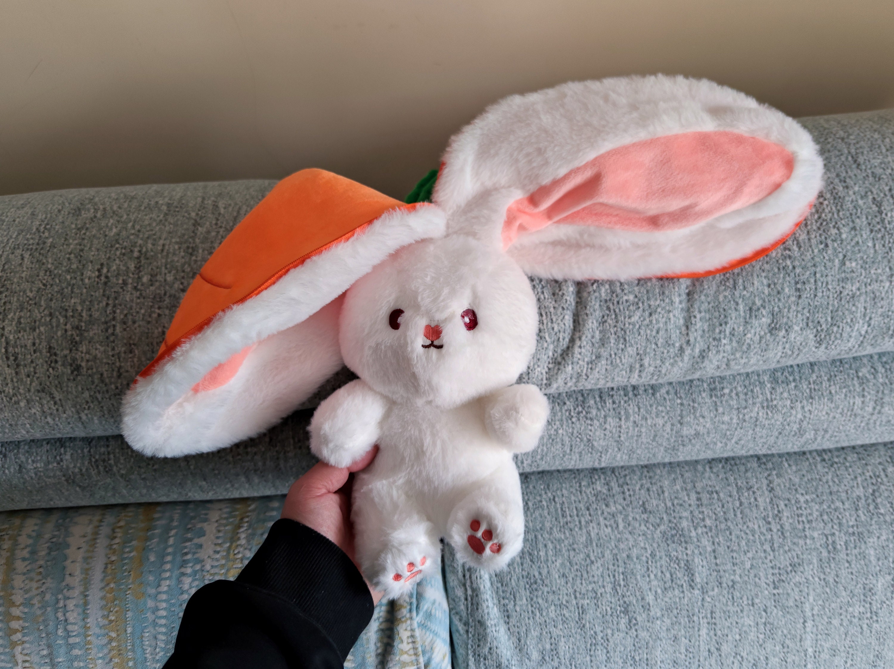 Kawaii Plushie Bunny Stuffed Animal Cute Plush Radish Rabbit Holding Carrot Plush  Toy Soft Pillow Doll Children Kid Girl Gifts