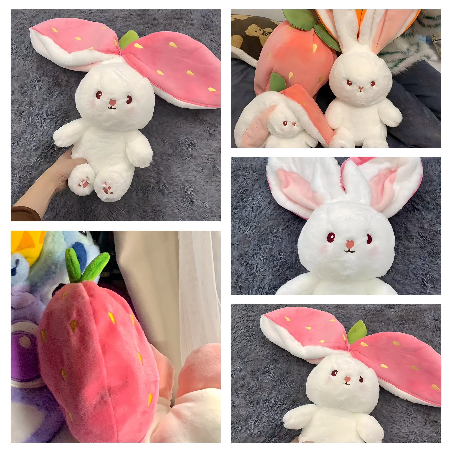 1 Pc, Fraise Lapin Muppet Tourner Petit Lapin Poupée Poupée Carotte Lapin  En Peluche Poupée Fille Dormir Coussin - Temu France