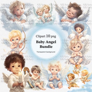 Clipart di angioletti acquerello, 10 file PNG, pacchetto di angeli con download immediato per uso commerciale, illustrazione digitale di simpatici angioletti