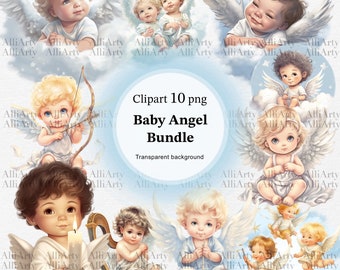 Watercolor Baby Angel Clipart, 10 PNG files, Instant Download Angels Bundle for commercial use, Digital Cute Baby Angels Illustration