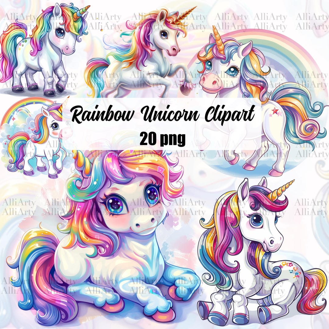 Watercolor Baby Unicorn Clipart, 12 PNG File, Instant Download Cute ...