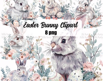 Easter Bunny Clipart 8 png, Easter Rabbit Bundle, Easter graphics, Spring designs, With transparent background and commercial use