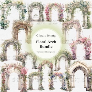 Aquarelle Floral Arch Clipart, 16 fichiers PNG, téléchargement immédiat printemps Bundle pour un usage commercial, Digital Flower Wedding Arches Illustrations