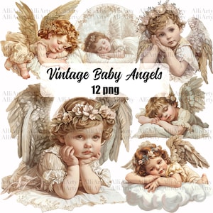 Clipart de ángel bebé en acuarela, 10 archivos PNG, paquete de ángeles de descarga instantánea para uso comercial, ilustración digital de lindos ángeles bebés