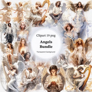 Aquarell Engel Clipart, 19 PNG Dateien, Sofort Download Engel Bundle für kommerzielle Nutzung, Digitale Engel Mädchen Illustrationen