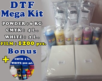 DTF MEGA KIT, Dtf powder, Hot Melt Powder, Dtf cmyk, Dtf Ink Refill, Dtf Pet Film Adhesive, A4 Dtf Printing