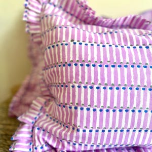 Indian Block Print Cushion: Boho Ruffle Pillow, 100% Cotton