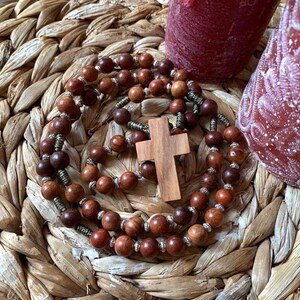 Handmade Catholic Rosary with Rosewood Beads, Metallic Beads and Olive Wood Cross, Cord Rosary, Catholic Gift, Prayer Beads