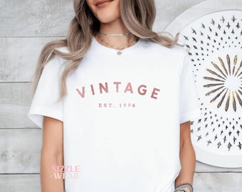 Camiseta de regalo de cumpleaños número 30, vintage est. 1996, camiseta de cumpleaños número 30, regalos de cumpleaños para él y para ella, regalo de cumpleaños número 30, unisex