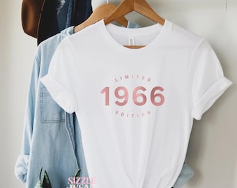 Camiseta de aniversário de 60 anos: camiseta de algodão unissex de edição limitada de 1966, presente feminino