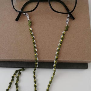 Chaîne de lunettes en perles au crochet fait main : lanière pour lunettes de soleil motif marguerite