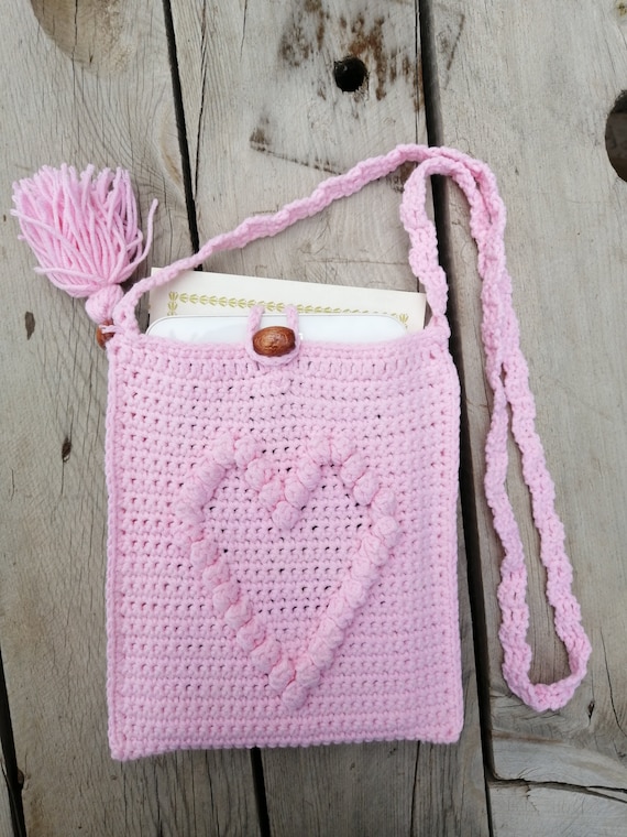 Heart Knitted Gift Bag Pattern Free Pink Heart Crochet Phone Bag