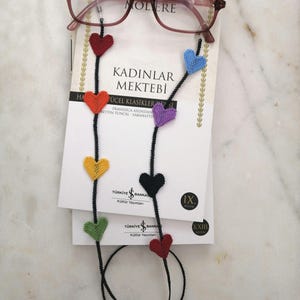 Chaîne de lunettes au crochet coeur arc-en-ciel : lanière turque faite main