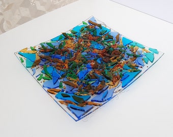 Handmade square Murano glass plate - Made in Italy, Handmade colorful abstract square plate, Glass art, Home decor, Design, Gift ideas