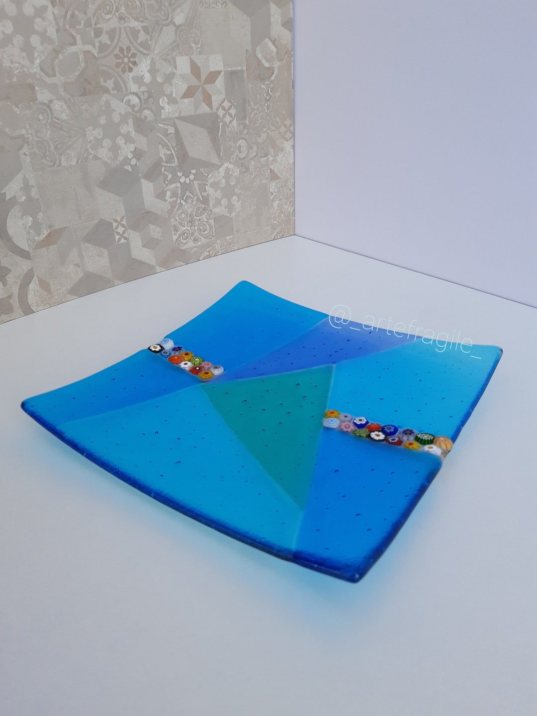 Handmade Square Murano Glass Plate Made in Italy, Venice, Handmade
