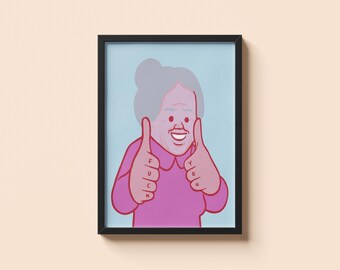 Affiche Fuck You Thumbs Up de Joan Cornella • Impression d'illustration minimale d'humour noir • Art mural satire offensant absurde • Cadeau graphique audacieux