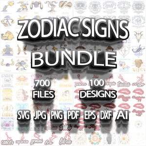 Zodiac Signs Bundle, svg, png, jpg, pdf, dxf, eps, ai formats, Zodiac Signs graphics, Zodiac Signs designs, printable, 700 files, editable