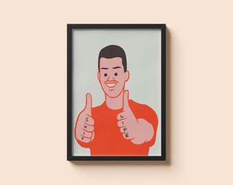 Affiche des pouces vers le haut de la merde de Joan Cornella • Impression d'illustration minimale d'humour noir • Art mural satirique absurde • Cadeau graphique audacieux