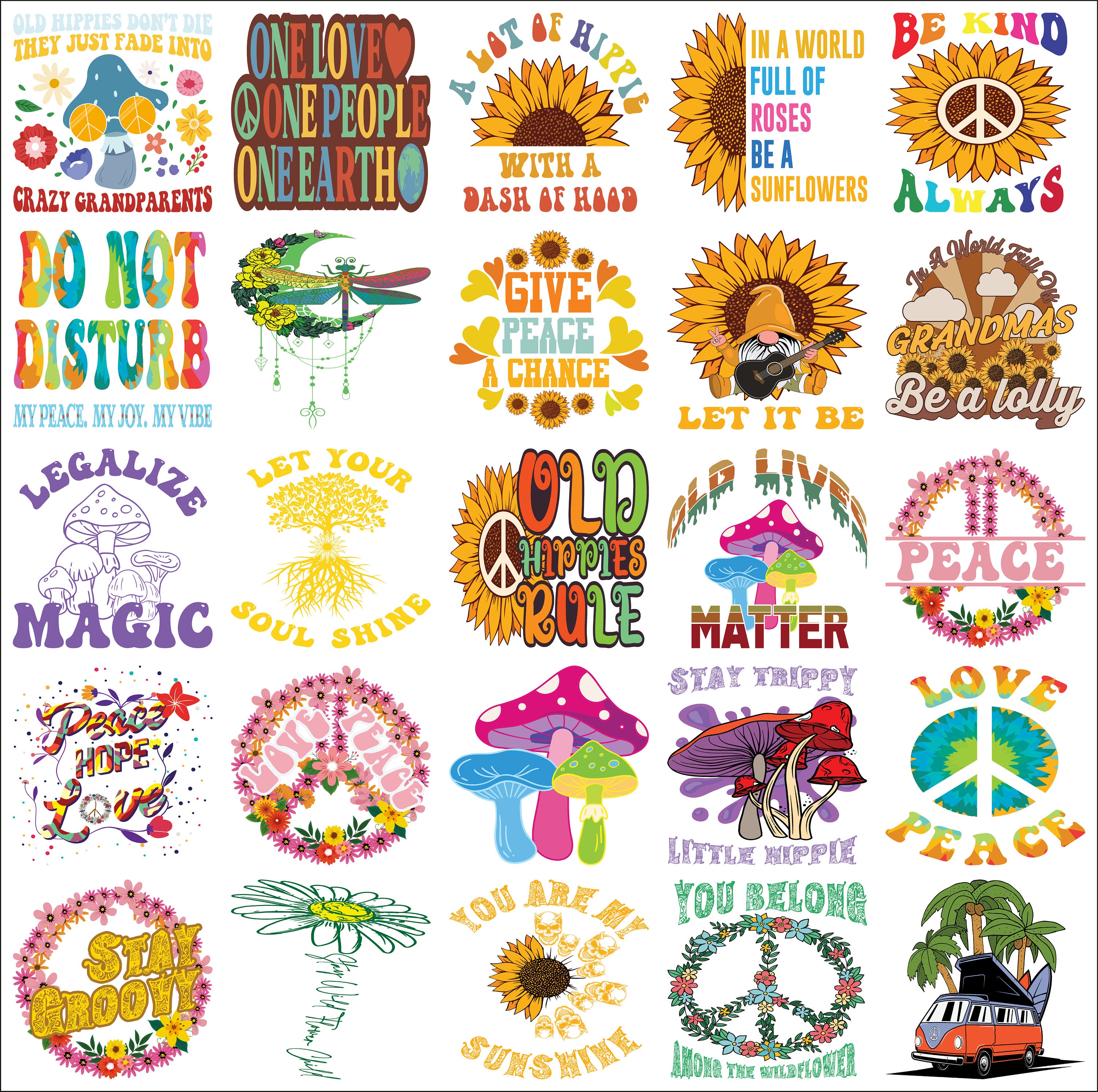 Hippie Bundle, Svg, Png, Jpg, Pdf, Dxf, Eps, Ai Formats, Hippie Quotes ...