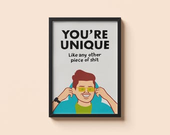 Vous êtes unique comme les autres Joan Cornella • Poster citation sarcastique sombre • Impression d'illustration satirique minimale • Décoration murale avec humour audacieux