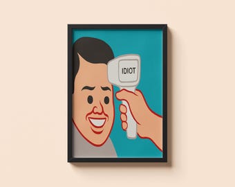 Scène d'idiot de Joan Cornella • Poster cadeau humour noir • Impression d'illustration satirique surréaliste • Décoration murale absurde audacieuse • Cadeau avant-gardiste pour les amateurs d'art