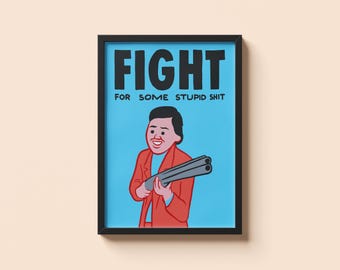Joan Cornella se bat pour des conneries • Poster cadeau humour noir • Impression illustration satirique surréaliste • Décoration murale audacieuse et provocante
