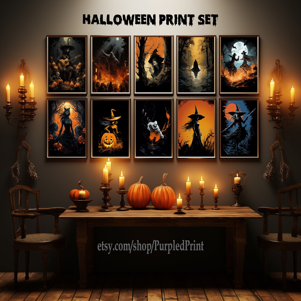 Halloween Print Set | Halloween Gallery Wall | Halloween Art Prints ...