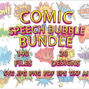Comic Sprechblase Bundle, Sofort-Download, Comic Rede PNG, Comic Rede SVG, Sprechblase svg, 140 Dateien, 20 Designs, digitaler Download