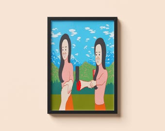 Scène de selfie extrême de Joan Cornella • Poster cadeau humour noir choc • Impression illustration satirique surréaliste • Décoration murale absurde provocante