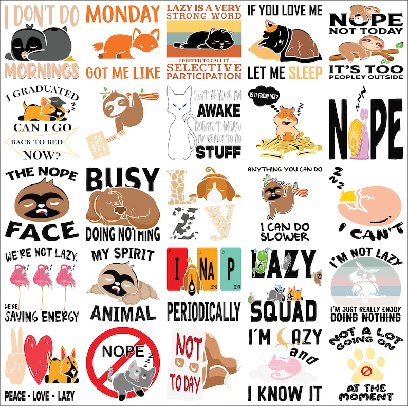 Lazy Bundle, Svg, Png, Jpg, Pdf, Dxf, Eps Ai Formats, Lazy Designs ...