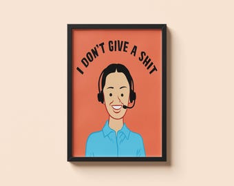 Je m'en fous de Joan Cornella • Poster citation sarcastique sombre • Impression d'illustration satirique minimale • Décoration murale audacieuse