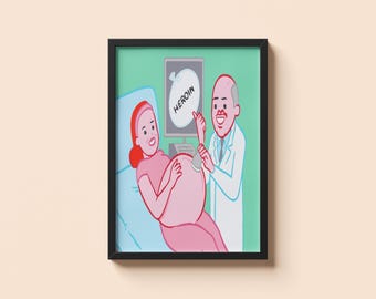 Scène d'absurdité médicale de Joan Cornella • Poster cadeau humour noir • Impression illustration satirique surréaliste • Décoration murale clinique provocante