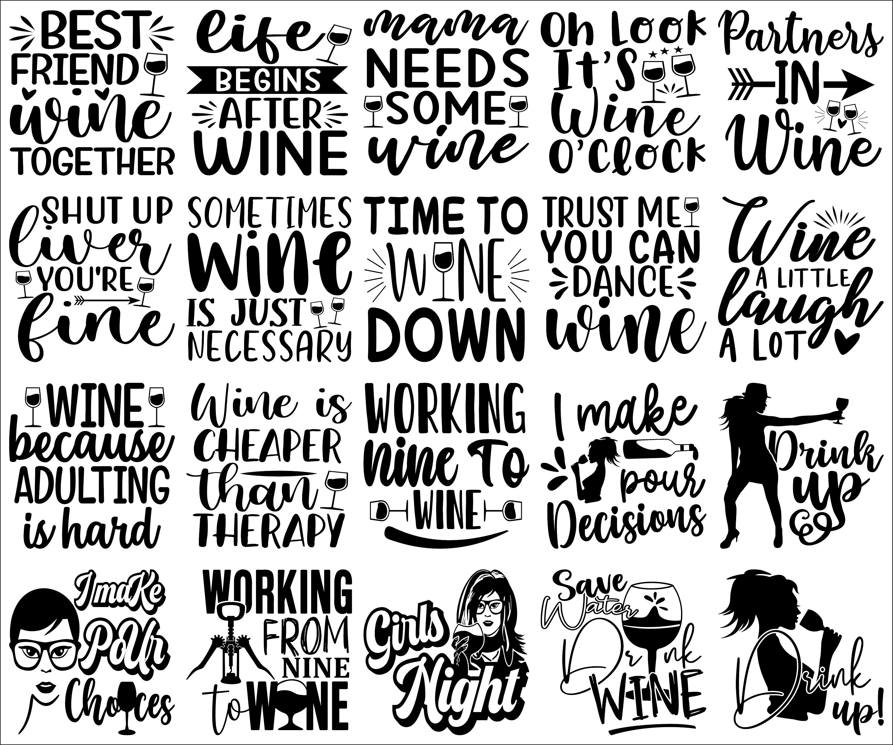 Wine SVG Bundle, SVG Files for Cricut, Instant Download, Wine Quote Svg