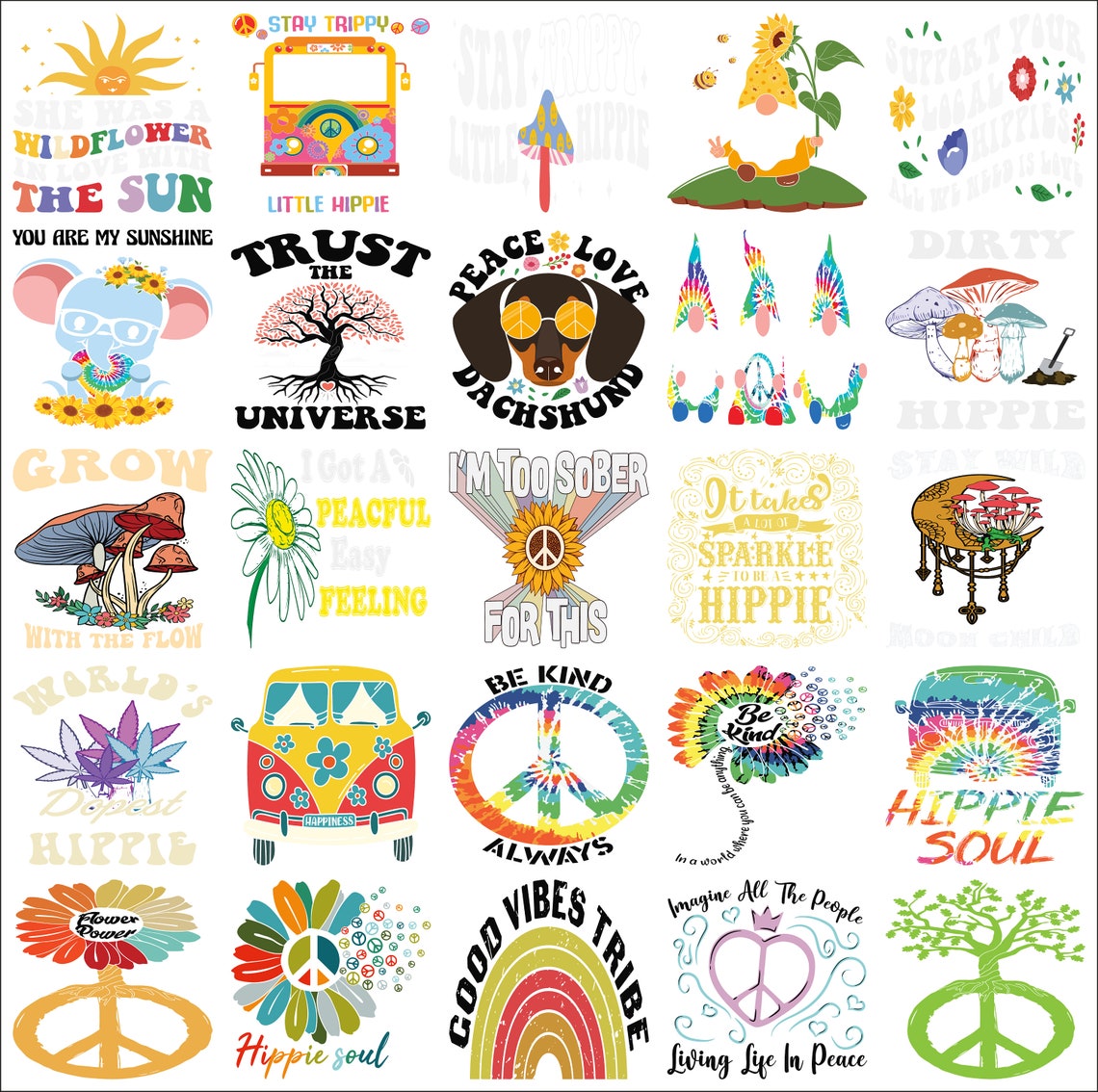 Hippie Bundle, Svg, Png, Jpg, Pdf, Dxf, Eps, Ai Formats, Hippie Quotes ...