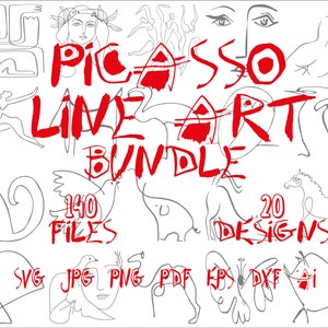 Picasso Line Art Bundle, 140 files, Picasso Line Art Drawings, printable, editable, Pablo Picasso Art, SVG, PNG, JPG, eps, ai, dxf, pdf