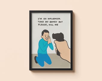 Scène de rupture de l'influenceur Joan Cornella • Poster cadeau satire sociale sombre • Impression d'illustration absurde surréaliste • Décoration murale audacieuse et provocante