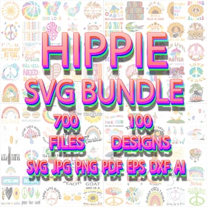 Hippie Bundle, svg, png, jpg, pdf, dxf, eps, ai formats, Hippie quotes, Hippie designs, illustrations, printable, editable, Hippie graphics