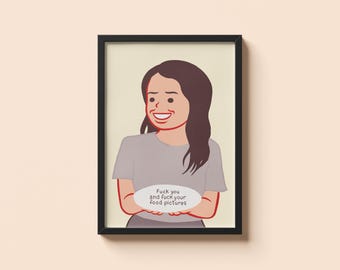 Citation photos de Joan Cornella nourriture • Poster cadeau humour choc • Impression illustration satire sociale • Décoration murale provocante • Cadeau art sarcastique