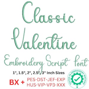 Classic Valentine Script Embroidery Font, Romantic & Timeless Embroidery Letters, Embroidery Alphabet - Instant Download