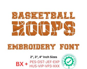 Basketball Hoops Embroidery Font - Sports-Themed Machine Embroidery Alphabet, 3 Size, 8 Formats, BX font
