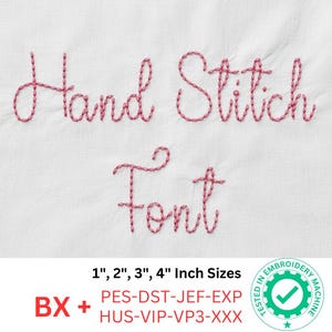 Handstygnsbroderitypsnitt - handsytt utseende | BX + 8 format | Storlekar 2,5 cm, 5 cm, 7,5 cm | Maskinbroderidesign