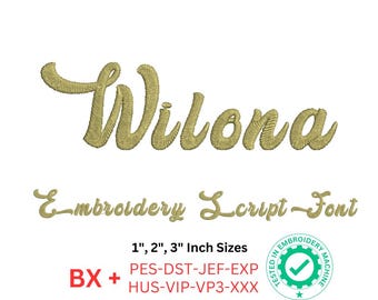 Wilona Embroidery Font - Uppercase, Lowercase, Number | 1&quot;, 2&quot;, 3&quot; Sizes | BX and 8 Formats | Machine Embroidery Design