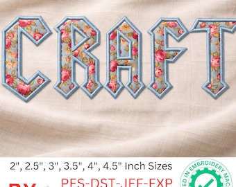 Fuente de bordado con apliques góticos, diseño de bordado a máquina, formato BX, 6 tamaños