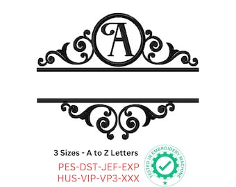 Elegant broderi med delad monogramram, typsnitt A-Ö | 3 storlekar