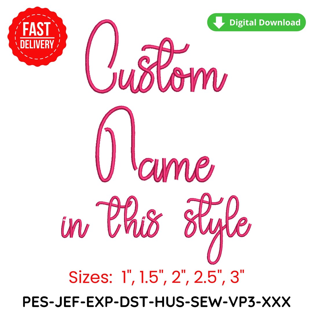 Custom Script Name Embroidery Design | Elegant Cursive Font ...