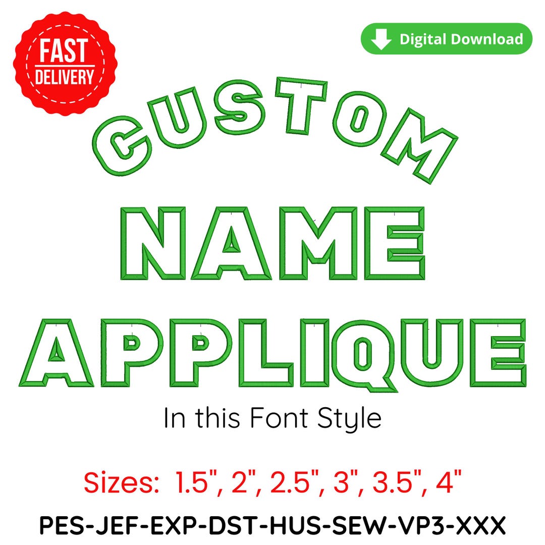 Custom Name Applique Embroidery Design | Arch & Straight Text Font ...