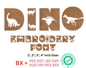Dino Embroidery Font, Machine Embroidery Design, Dino bx font, Monogram Alphabet Embroidery Pattern, 4 Size, 8 Formats, BX font