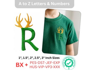 Deer Antler Alphabet Embroidery Font | A–Z Letters & Numbers | Wildlife Machine Embroidery Monogram | 5 Sizes | BX + Multiple Formats