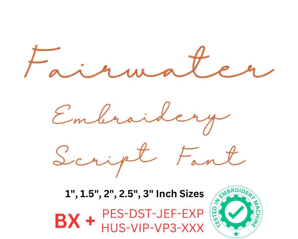 Fairwater Script Font, Machine Embroidery Design, Fairwater Script bx font, Monogram Alphabet Embroidery Pattern, 5 Size, 8 Formats, BX font